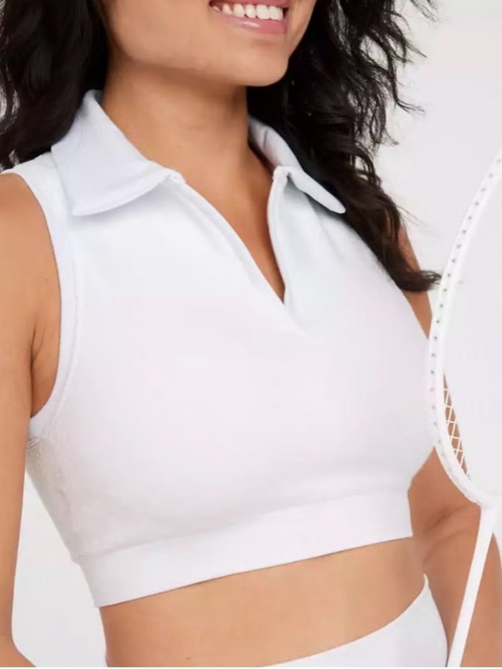 OFFLINE By Aerie Sleeveless Cropped Terrycloth Collared Top in White Sz M